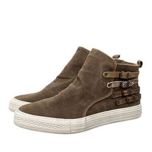 Blowfish Womens Size 7.5 Kayla Mid Top Sneaker Canvas Side Zip Brown Runs Big